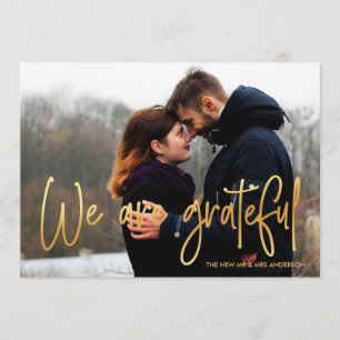 Gold   We are grateful 2 Photo Wedding Thank You