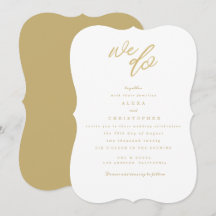 Gold We Do Script Beach Wedding Invite