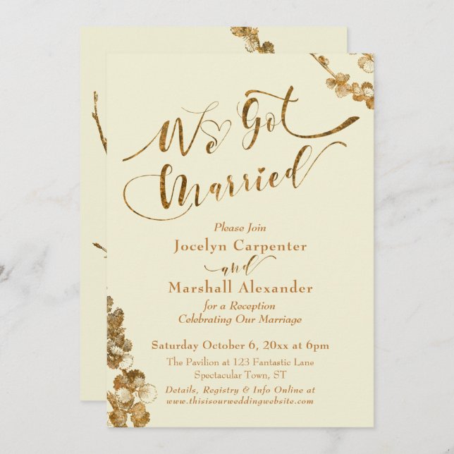 Gold We Got Married with Botanicals, Ivory Invitation (Front/Back)