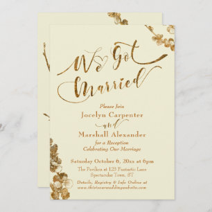 Gold We Got Married with Botanicals, Ivory Invitation