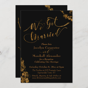 Gold We Got Married with Botanicals on Black Invitation