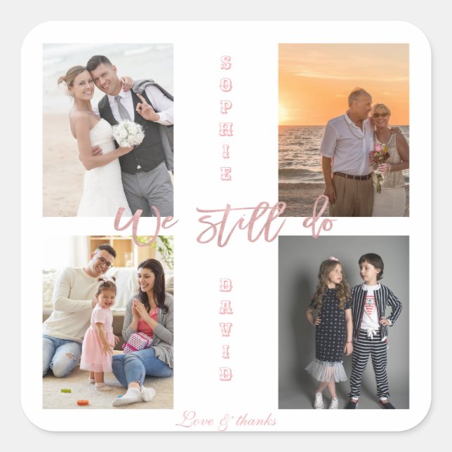 Gold We Still Do Renew the Vows Photo Collage Square Sticker (Front)