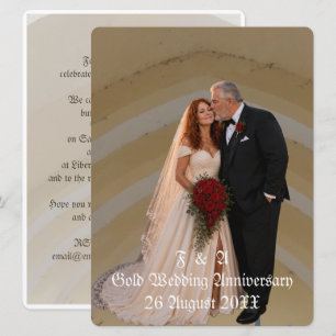 Gold Wedding 50th Anniversary Couple Photo Kiss Invitation