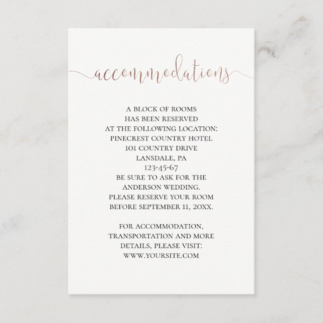 Gold wedding accommodations. Simple modern details Enclosure Card (Front)