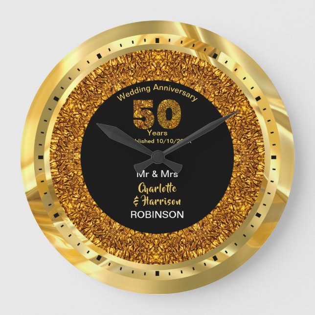 Gold Wedding Anniversary 50 Years Personalized Large Clock (Front)