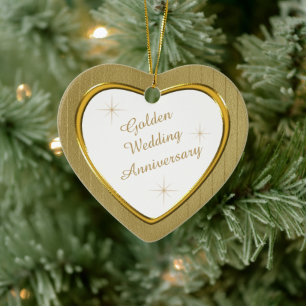Gold Wedding Anniversary Heart Keepsake Ceramic Ornament