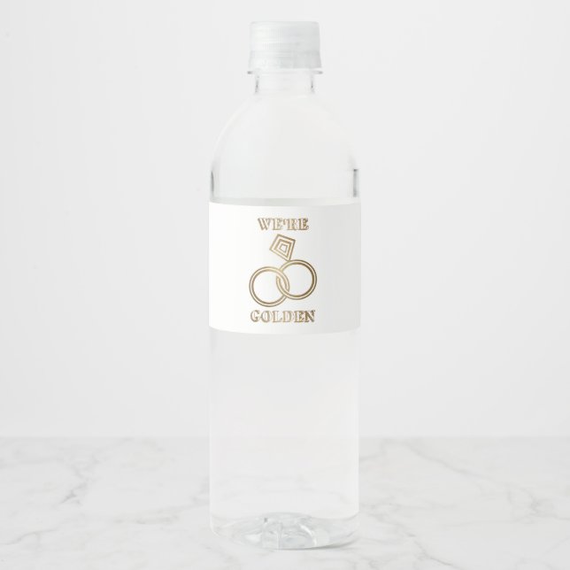 Gold Wedding Anniversary Romantic Gold Rings Water Bottle Label (Front)