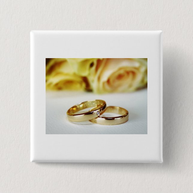 Gold Wedding Bands/Save the Date 2 Inch Square Button (Front)