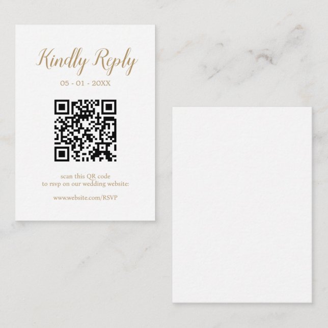 Gold Wedding Calligraphy Editable QR Code RSVP Enclosure Card (Front/Back)