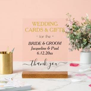 Gold Wedding Cards Gifts Typography Acrylic Sign