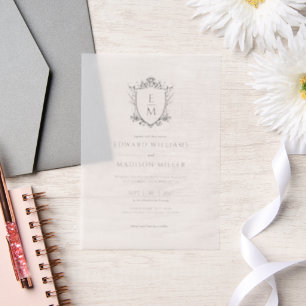 Gold Wedding Crest Custom Wedding Initials Vellum Invitations