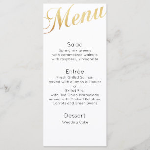 Gold wedding dinner menu. Elegant table decor Menu