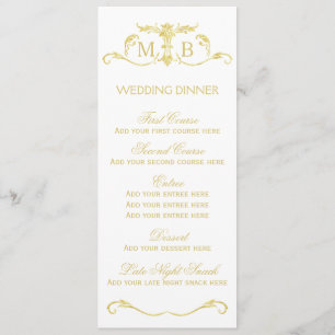 Gold wedding dinner menu template