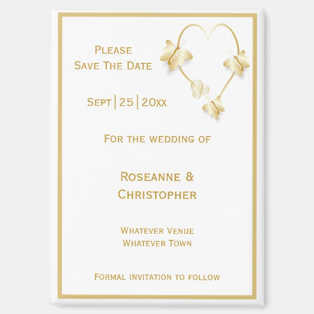 Gold Wedding Enregistrer La Date Magnet Papillons (Recto)