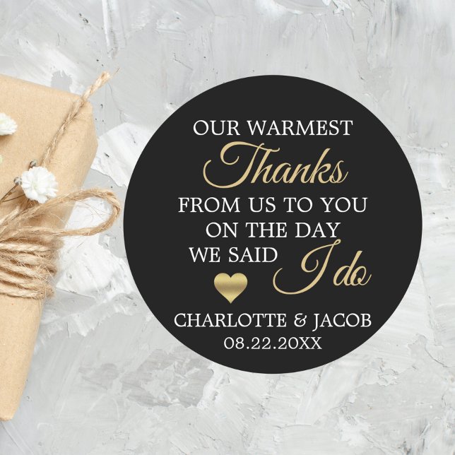GOLD Wedding Heart Warmest Thanks | Thank You Classic Round Sticker (GOLD Wedding Heart Warmest Thanks  Thank You Classic Round Sticker)