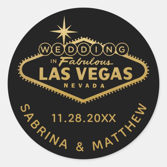 Gold Wedding in Vegas Sign Favour Label (Front)