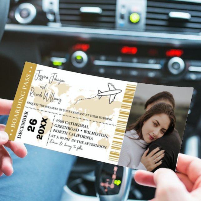 Gold Wedding invitation Boarding pass ticket (Creator Uploaded)
