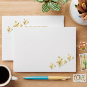 Gold Wedding Invitation Envelope Butterflies