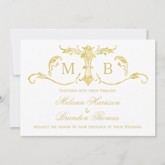 Gold wedding invitations with RSVP wedding set (Front)