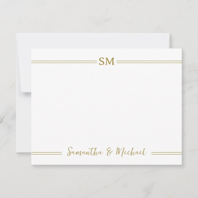 Gold Wedding Monogram Initials Couple Name Lines Card (Front)