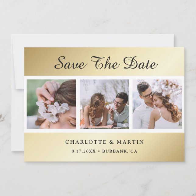 Gold Wedding Photo Save The Date Cards (Front)