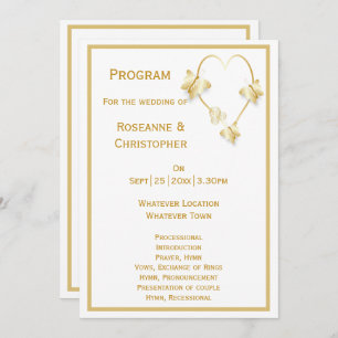Gold Wedding Program Butterflies Heart