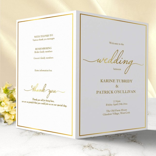 Gold Wedding Program Modern Font & Gold Border (Creator Uploaded)