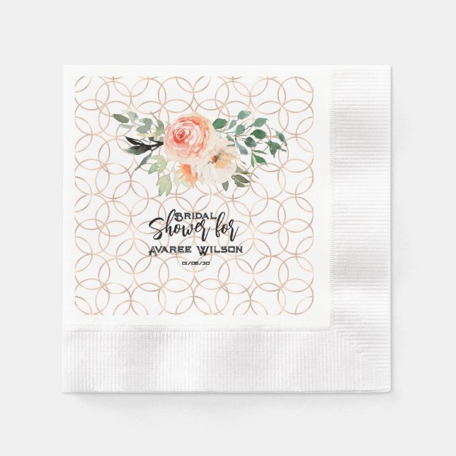 Gold Wedding Ring Pattern with Orange Roses  Napkin (Front)