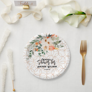 Gold Wedding Ring Pattern with Orange Roses   Paper Plate