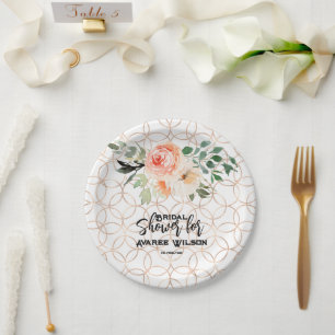 Gold Wedding Ring Pattern with Orange Roses  Paper Plate
