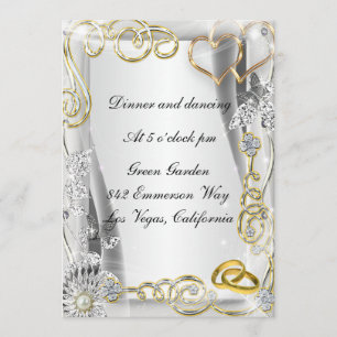 Gold Wedding Rings And Hearts Reception Card