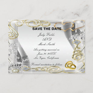 Gold Wedding Rings And Hearts Save The Date Card
