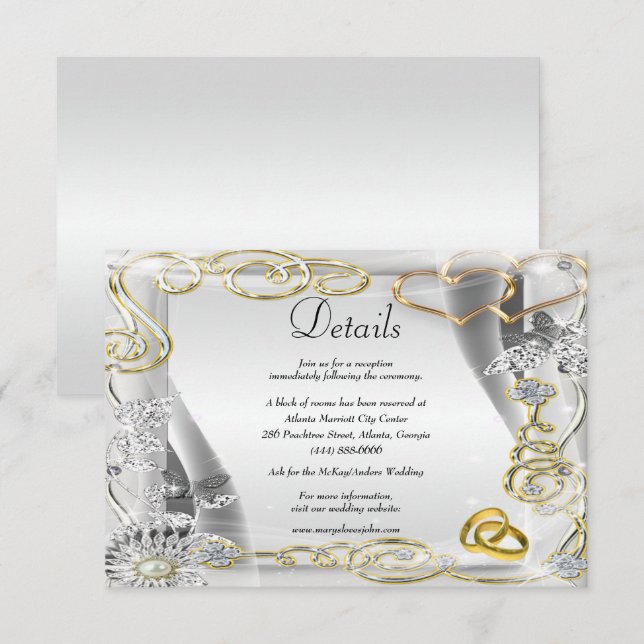 Gold Wedding Rings Hearts Wedding Details Enclosure Card (Front/Back)