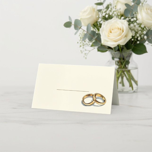 Gold wedding rings name place card (Gold wedding rings name place card.)