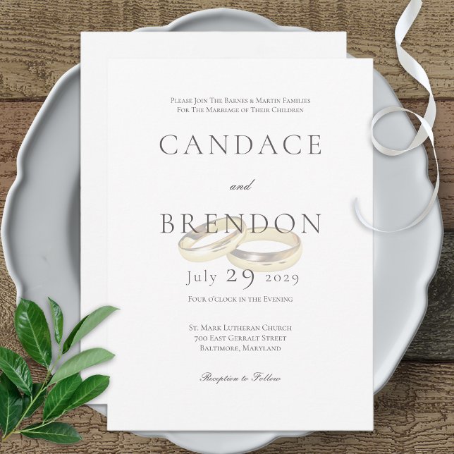 Gold Wedding Rings on White Wedding Invitation (Creator Uploaded)