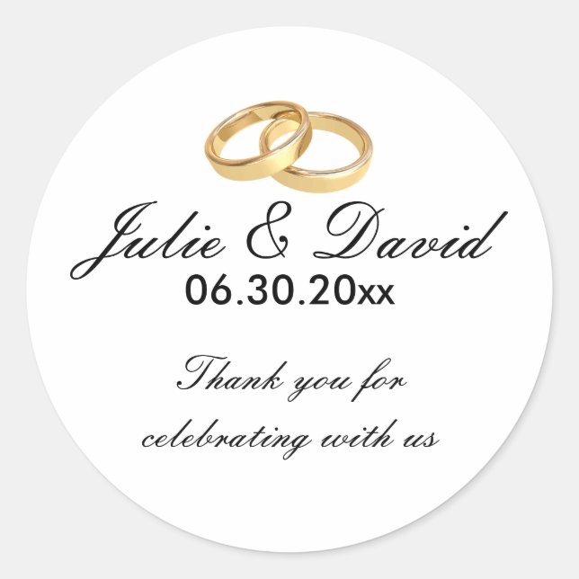 Gold Wedding Rings Thank You Sticker (Front)