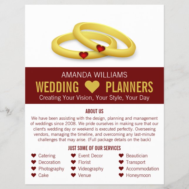 Gold Wedding Rings, Wedding Event Planner Advert Flyer (Front)
