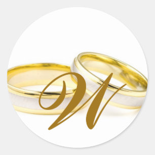 Gold Wedding Rings with Monogram Favour Sticker