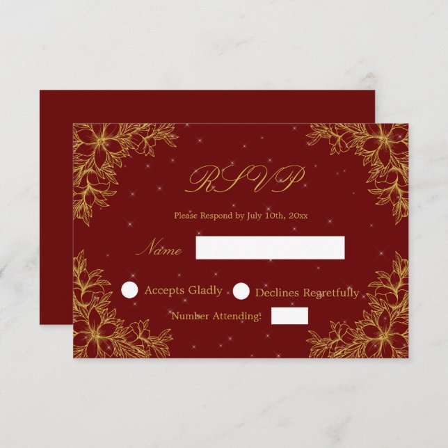 Gold Wedding RSVP with Ornate Floral graphics (Front/Back)