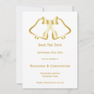 Gold Wedding Save The Date Card Bells And Ribbon