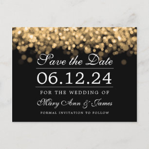 Gold Wedding Save The Date Elegant Lights Postcard