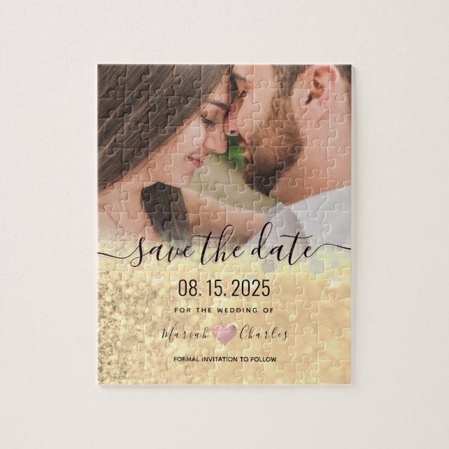 Gold Wedding Save The Date Invitation Jigsaw Puzzle (Vertical)