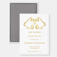 Gold Wedding Save The Date Magnet Bells Ribbon