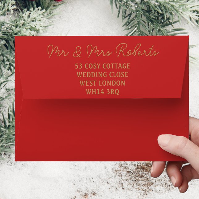 Gold Wedding Script Mr & Mrs Red Return Address Envelope (Creator Uploaded)