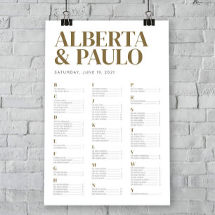 Gold Wedding Seating Chart Typographical Design