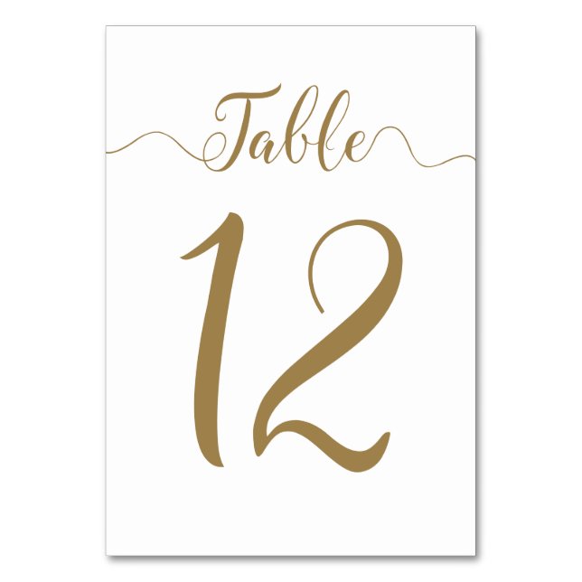 Gold Wedding Table Numbers Table 12 (Front)