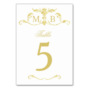 Gold wedding table numbers table number cards