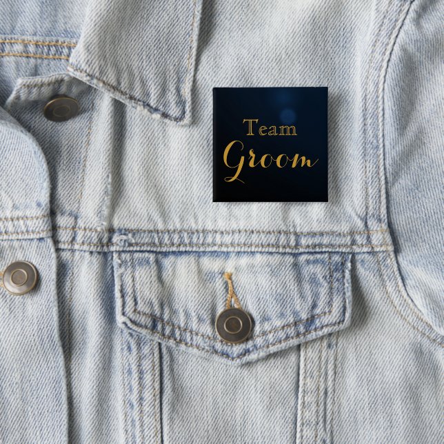 Gold Wedding Team Groom 2 Inch Square Button (In Situ)