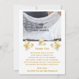 Gold Wedding Thank You Card Butterflies Design