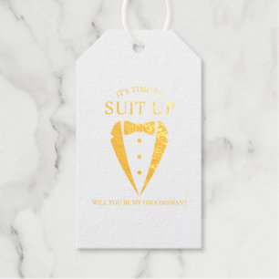 Gold Wedding Tuxedo Suit Groomsman Proposal Gift Tags